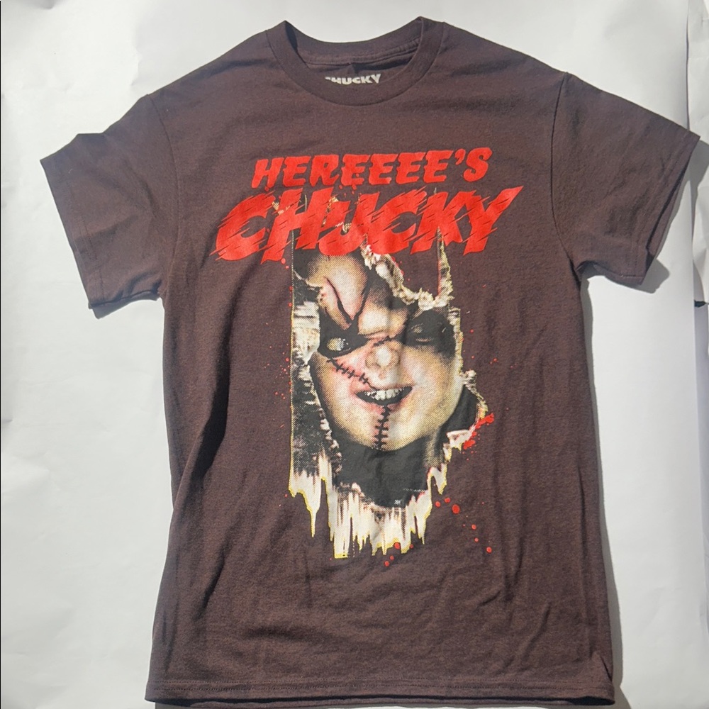 ‘Hereeee’s Chucky’ Graphic Rust Brown T-Shirt